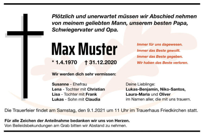 Todesanzeige Muster Beispiel Formulierung Design Gestaltung