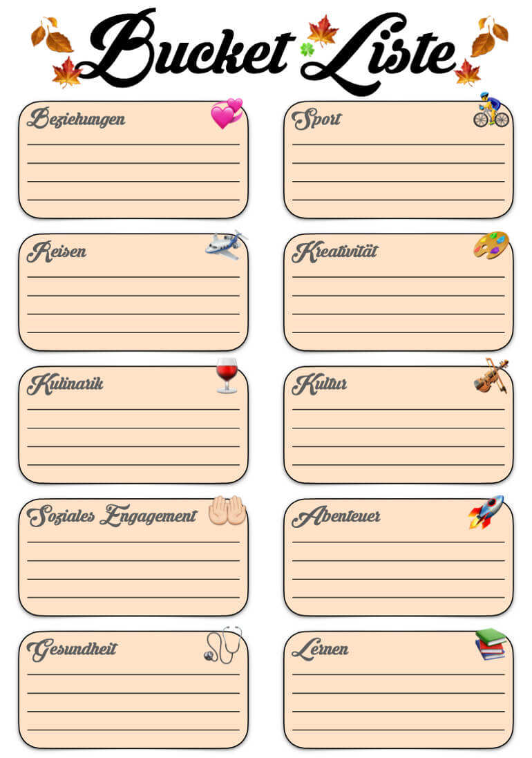 Bucket Liste Vorlage Vorschau